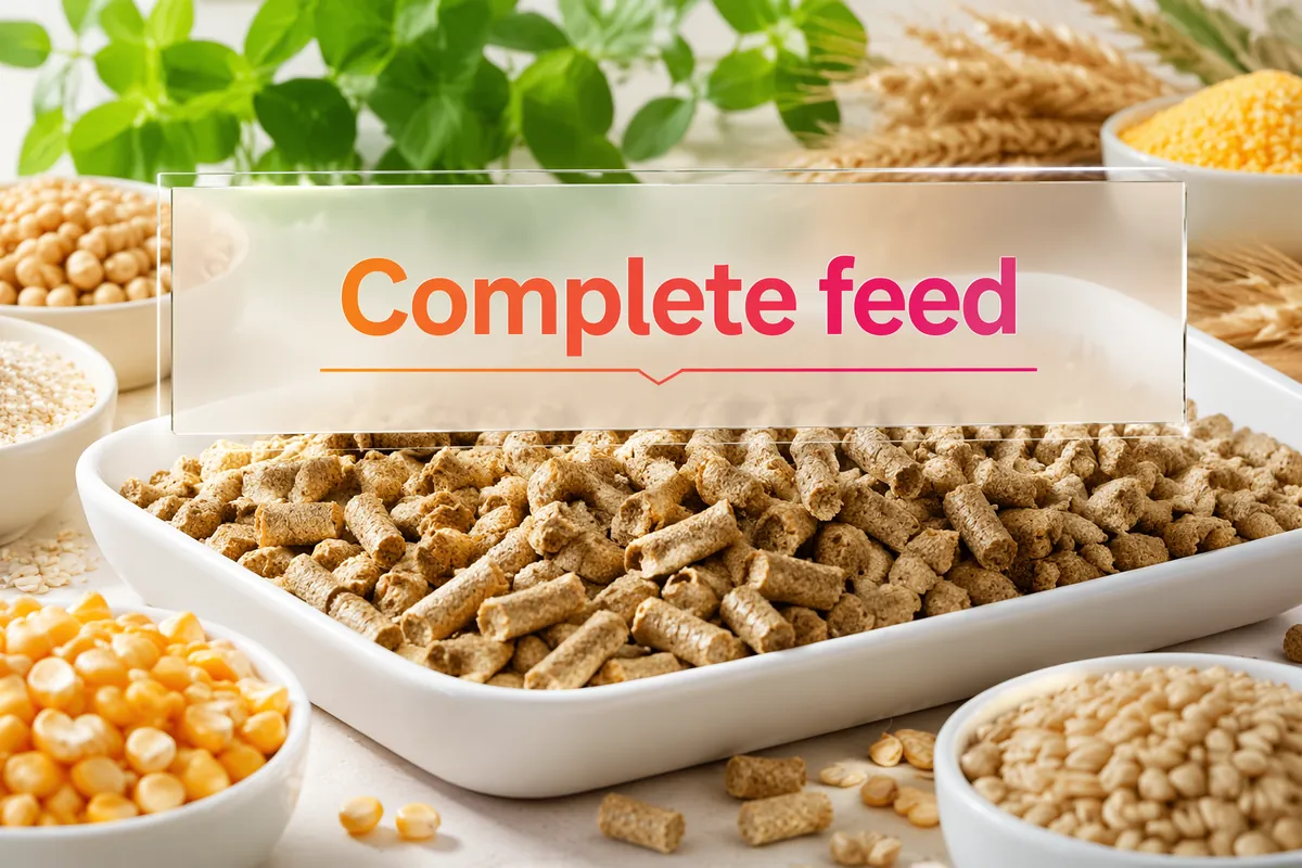 Complete feed pellets with grain and soybean meal: the product a feed protease has to survive pelleting into